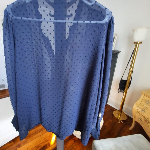 Sheer navy blue blouse with lace and ruffles detail - Picture 6 of 6